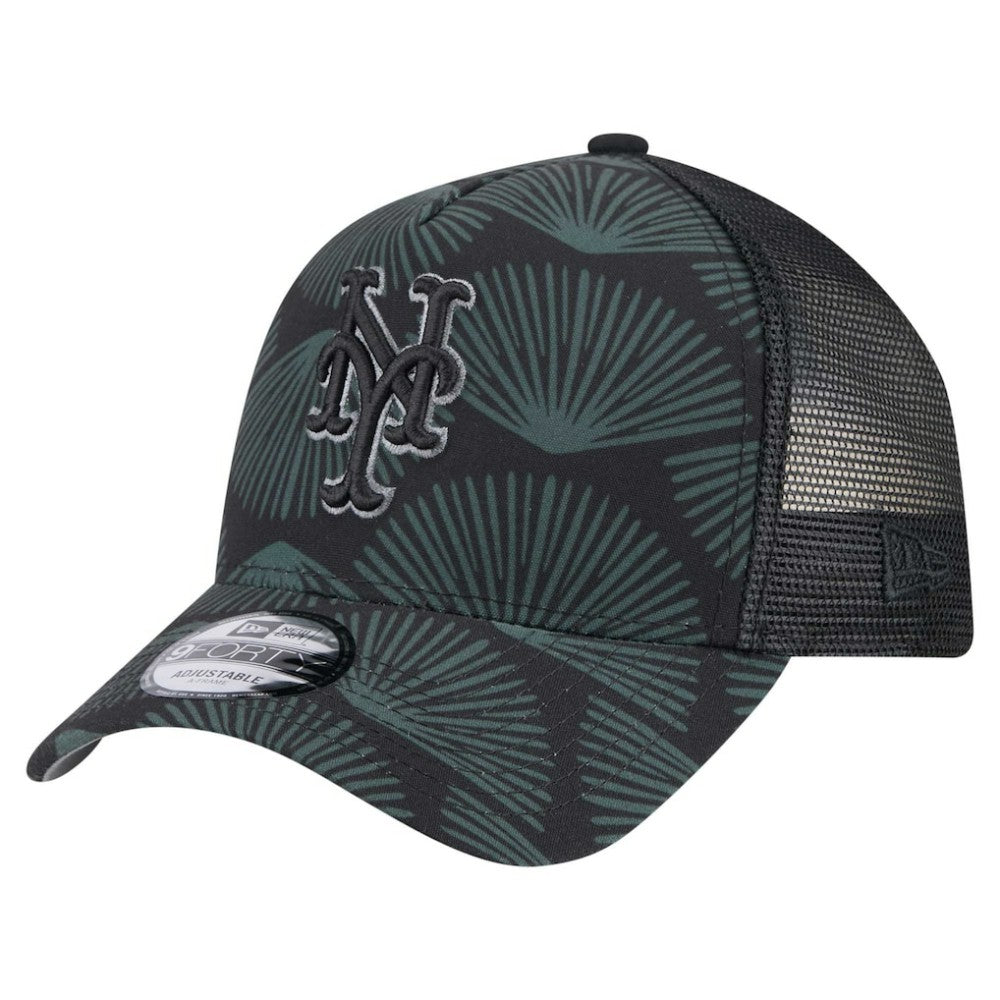 New York Mets New Era 9FORTY A-Frame Trucker Adjustable Hat - Black Hats