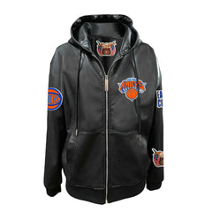 New York Knicks Jeff Hamilton Vegan Leather Full-Zip Hoodie Black