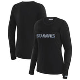 Seattle Seahawks WEAR by Erin Andrews x Gracie Hunt Women's Mesh Panel Long Sleeve T-Shirt Black
