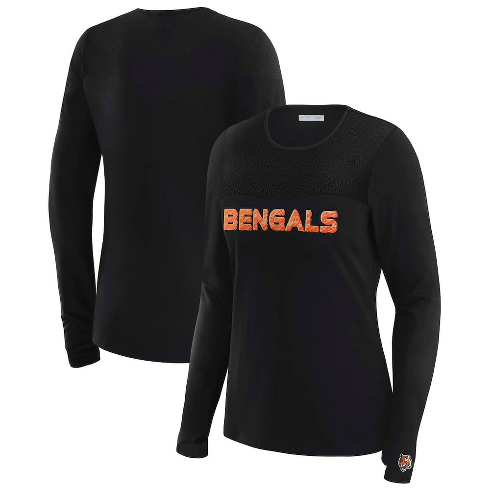 Cincinnati Bengals WEAR by Erin Andrews x Gracie Hunt Women's Mesh Panel Long Sleeve T-Shirt Black