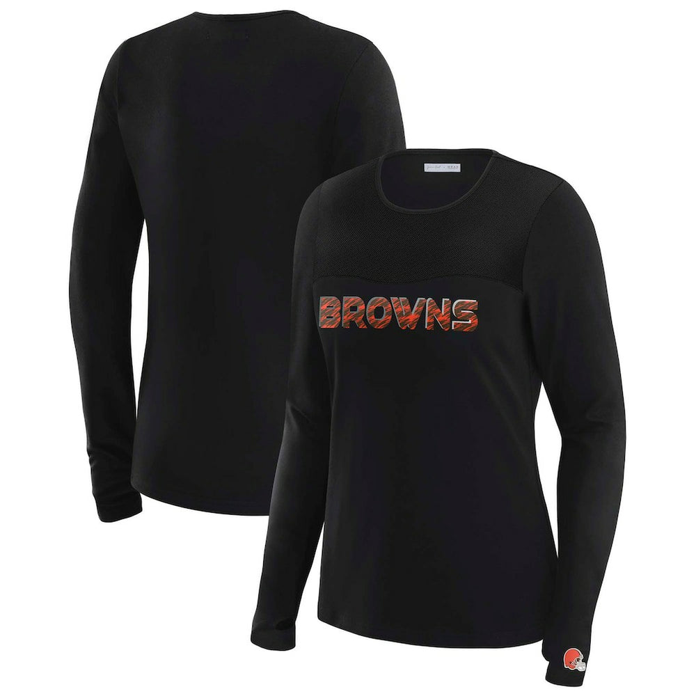 Cleveland Browns WEAR by Erin Andrews x Gracie Hunt Women's Mesh Panel Long Sleeve T-Shirt Black