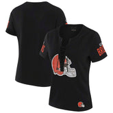 Cleveland Browns WEAR by Erin Andrews x Gracie Hunt Women's Draft Me Lace-Up T-Shirt Black