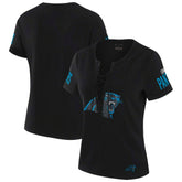 Carolina Panthers WEAR by Erin Andrews x Gracie Hunt Women's Draft Me Lace-Up T-Shirt Black