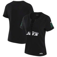 New York Jets WEAR by Erin Andrews x Gracie Hunt Women's Draft Me Lace-Up T-Shirt Black