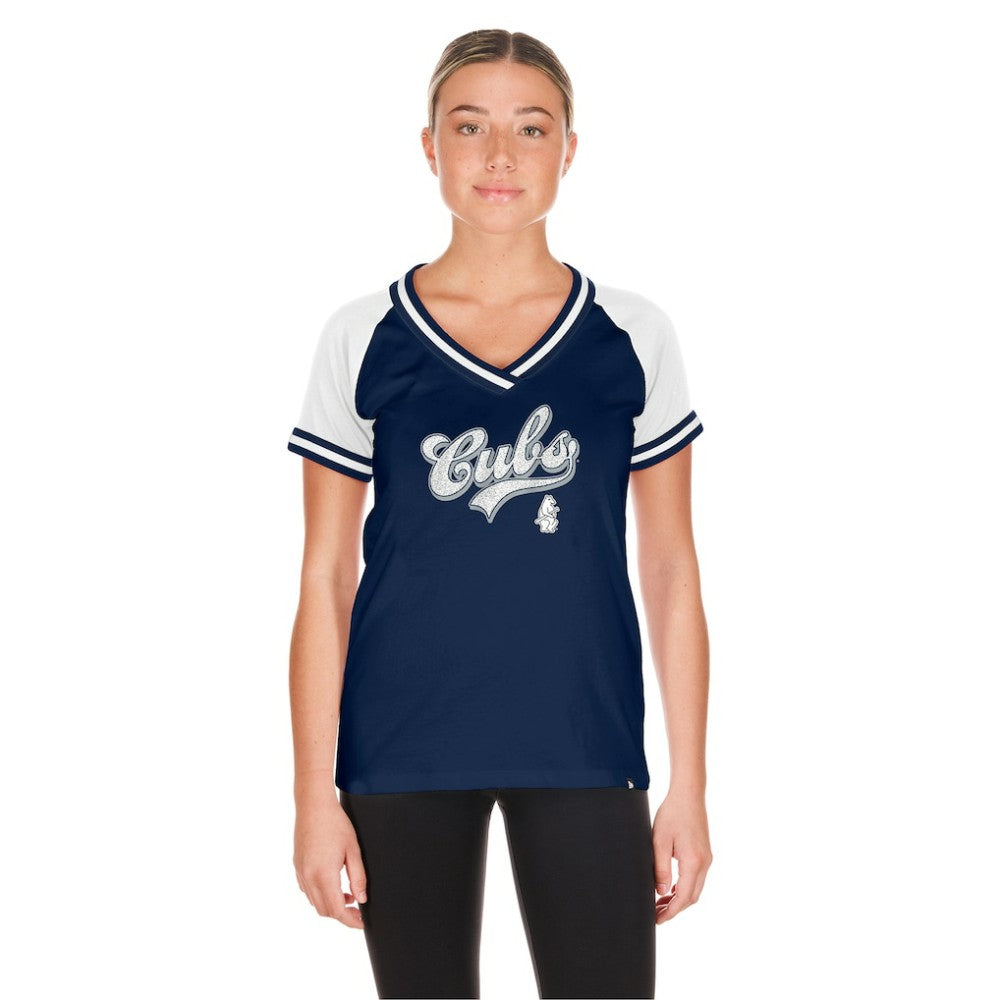 Chicago Cubs New Era Women's Gameday Raglan V-Neck T-Shirt - Navy T-shirts