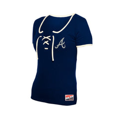 Atlanta Braves New Era Women's Throwback Lace Up T-Shirt - Navy T-shirts