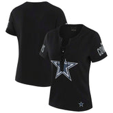 Dallas Cowboys WEAR by Erin Andrews x Gracie Hunt Women's Draft Me Lace-Up T-Shirt Black
