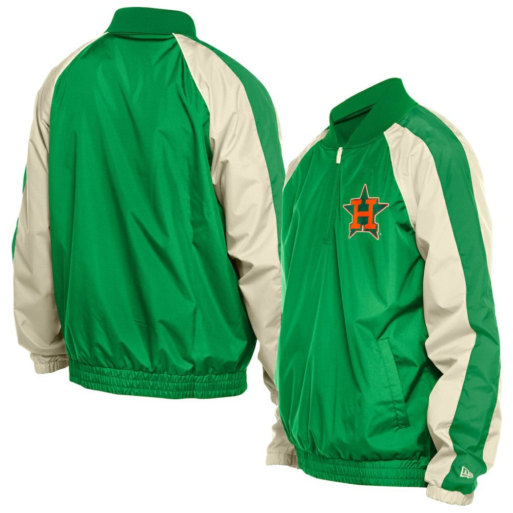 Houston Astros New Era St. Patrick's Day Ripstop Raglan Quarter-Zip Windbreaker - Kelly Green Tops