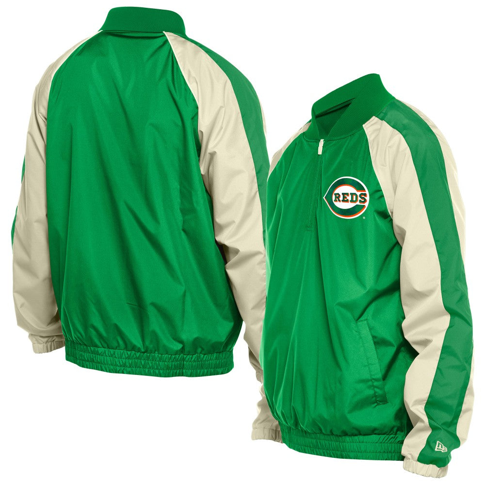 Cincinnati Reds New Era St. Patrick's Day Ripstop Raglan Quarter-Zip Windbreaker - Kelly Green Tops