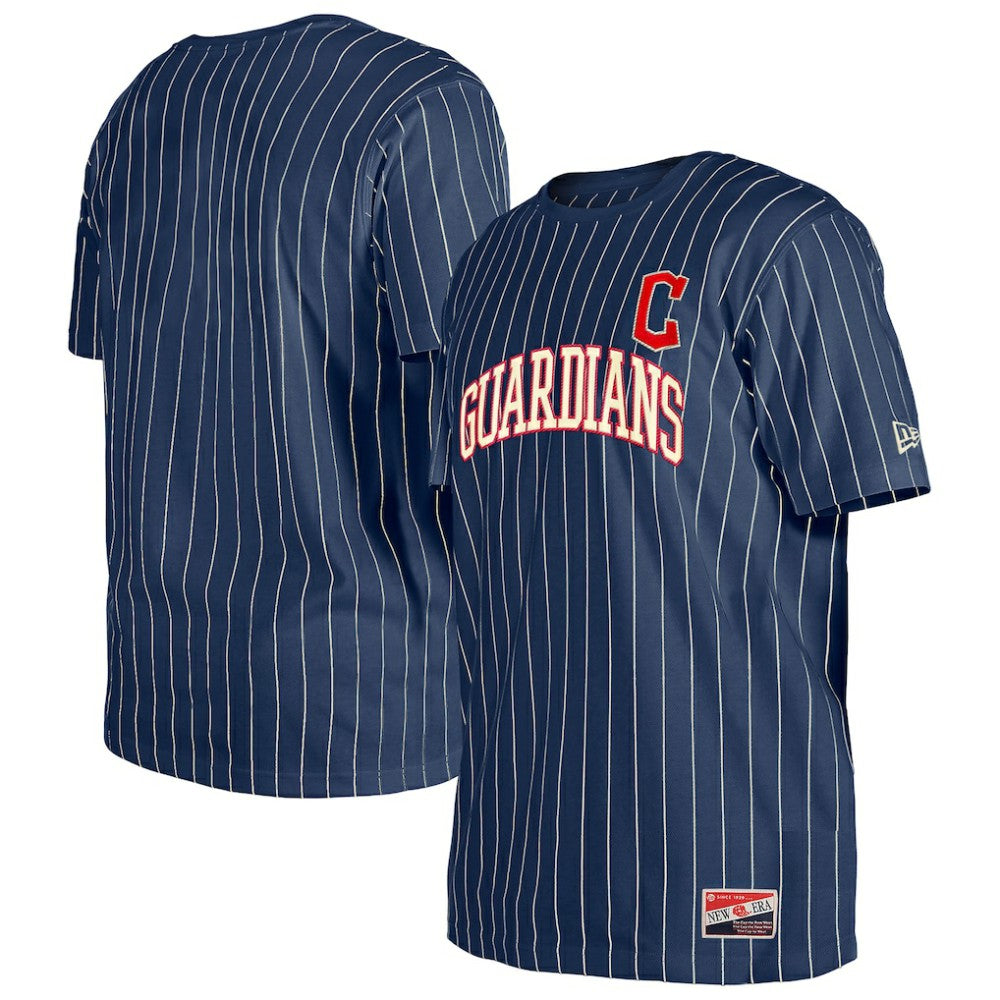 Cleveland Guardians New Era Throwback Pinstripe T-Shirt - Navy T-shirts