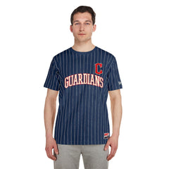 Cleveland Guardians New Era Throwback Pinstripe T-Shirt - Navy T-shirts