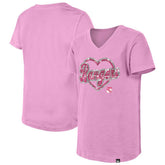 NHL New York Rangers New Era Girl's Youth Flip Sequin V-Neck T-Shirt - Pink