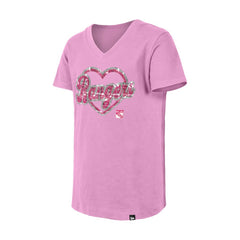 NHL New York Rangers New Era Girl's Youth Flip Sequin V-Neck T-Shirt - Pink
