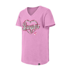 NHL New York Rangers New Era Girl's Youth Flip Sequin V-Neck T-Shirt - Pink
