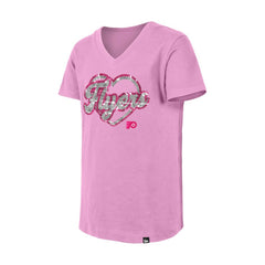NHL Philadelphia Flyers New Era Girl's Youth Flip Sequin V-Neck T-Shirt - Pink