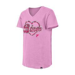 NHL St. Louis Blues New Era Girl's Youth Flip Sequin V-Neck T-Shirt - Pink