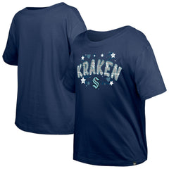 NHL Seattle Kraken New Era Girl's Youth Flip Sequin T-Shirt - Deep Sea Blue