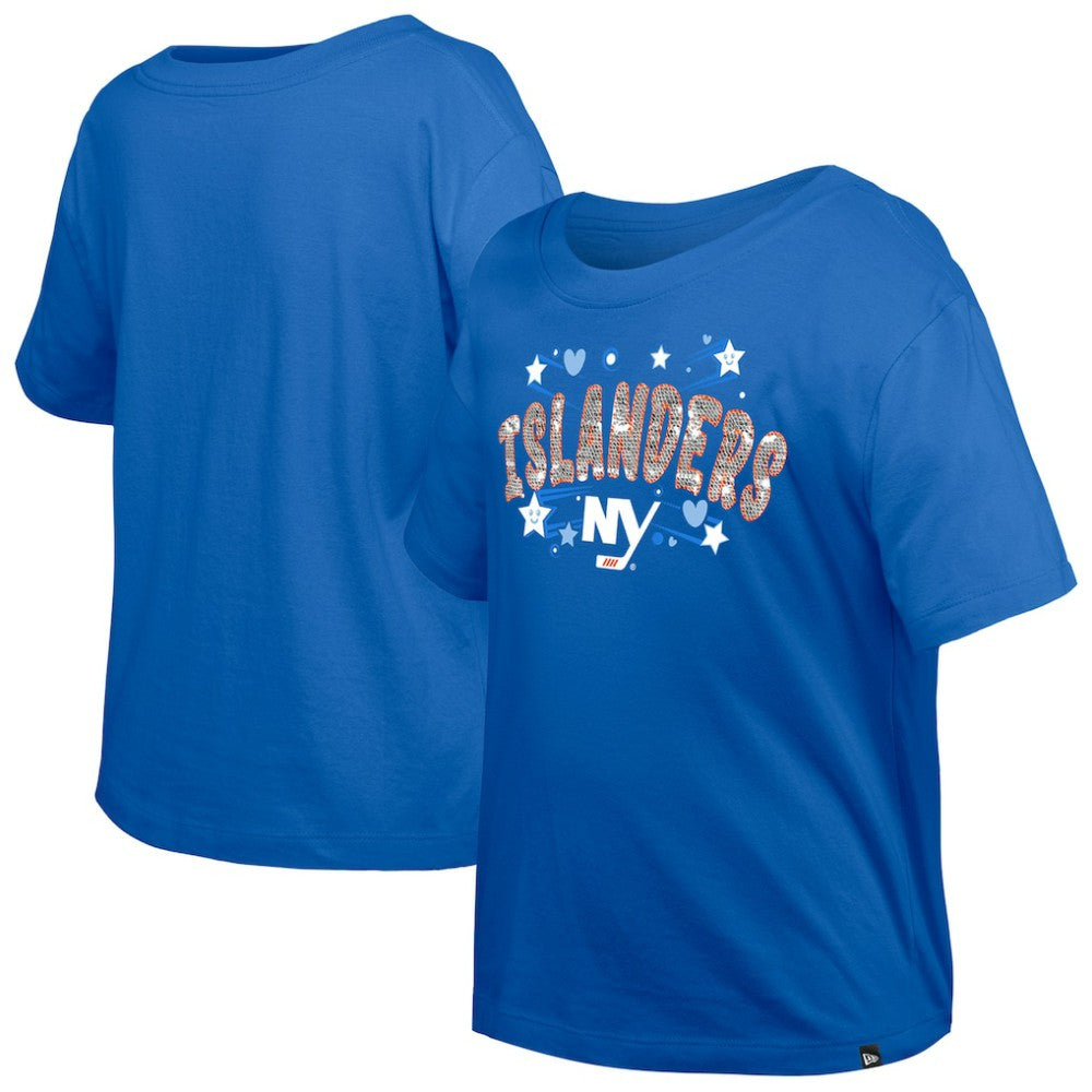 NHL New York Islanders New Era Girl's Youth Flip Sequin T-Shirt - Blue