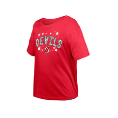 NHL New Jersey Devils New Era Girl's Youth Flip Sequin T-Shirt - Red