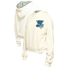 NHL St. Louis Blues New Era Women's Glam Game Quarter-Zip Cropped Floral Hoodie Pullover - Cream