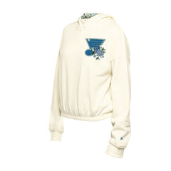 NHL St. Louis Blues New Era Women's Glam Game Quarter-Zip Cropped Floral Hoodie Pullover - Cream