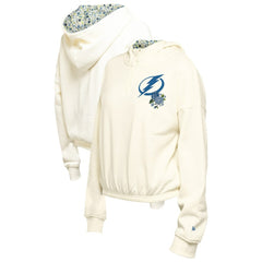 NHL Tampa Bay Lightning New Era Women's Glam Game Quarter-Zip Cropped Floral Hoodie Pullover - Cream