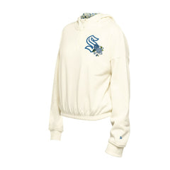 NHL Seattle Kraken New Era Women's Glam Game Quarter-Zip Cropped Floral Hoodie Pullover - Cream