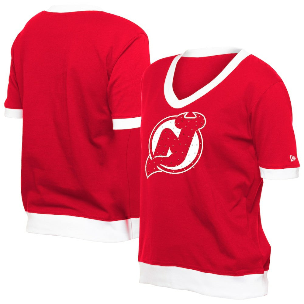 NHL New Jersey Devils New Era Women's Game Day Rhinestuds T-Shirt - Red