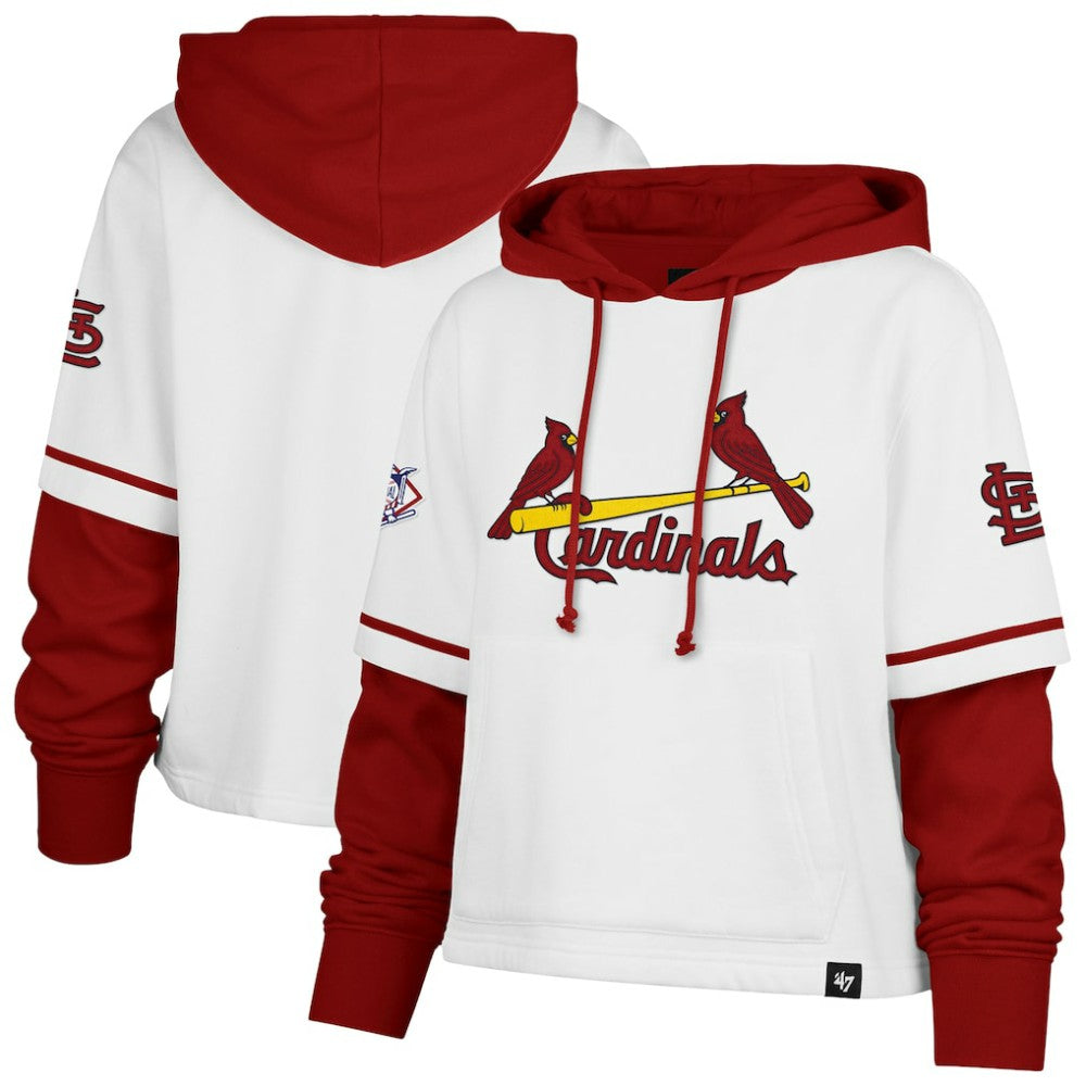 St. Louis Cardinals '47 Women's Trifecta Shortstop Cropped Pullover Hoodie - White Hoodies
