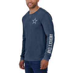 Dallas Cowboys Darius Rucker Collection Washed Waffle-Knit Long Sleeve T-Shirt Navy