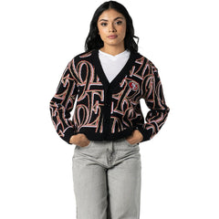 San Francisco 49ers The Wild Collective Women's Cropped Full-Button Cardigan Sweater Black