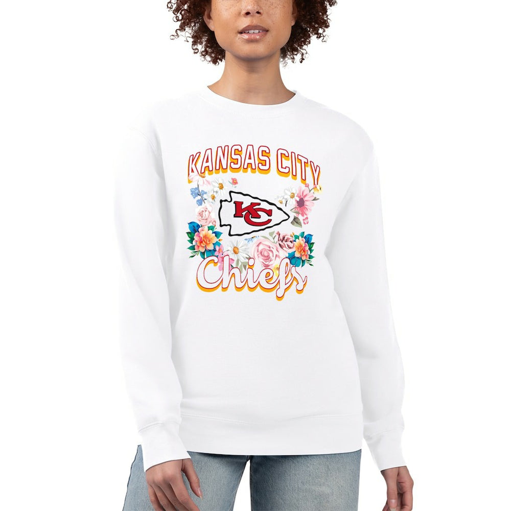 Kansas City Chiefs G-III 4Her by Carl Banks Women's Flower Logo Graphic Fleece Pullover Sweatshirt White