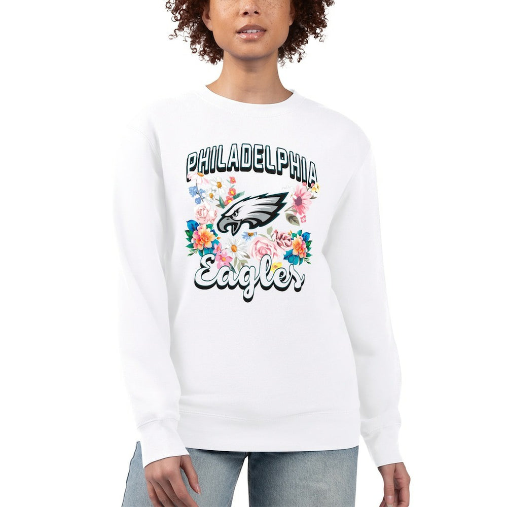 Philadelphia Eagles G-III 4Her by Carl Banks Women's Flower Logo Graphic Fleece Pullover Sweatshirt White