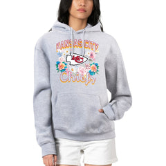 Kansas City Chiefs G-III 4Her by Carl Banks Women's Flowers Team Logo Graphic Fleece Pullover Hoodie Heather Gray