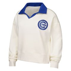 Chicago Cubs Girls Youth Ballpark Hit Collared V-Neck Pullover Sweatshirt - White Pullover