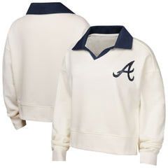 Atlanta Braves Girls Youth Ballpark Hit Collared V-Neck Pullover Sweatshirt - White Pullover