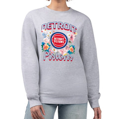 Detroit Pistons G-III 4Her by Carl Banks Women's Flowers Team Logo Graphic Fleece Crewneck Pullover Sweatshirt Heather Gray