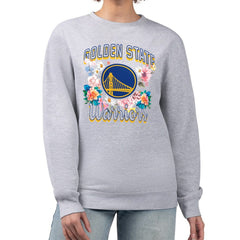 Golden State Warriors G-III 4Her by Carl Banks Women's Flowers Team Logo Graphic Fleece Crewneck Pullover Sweatshirt Heather Gray