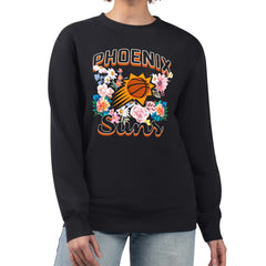 Phoenix Suns G-III 4Her by Carl Banks Women's Flowers Team Logo Graphic Fleece Crewneck Pullover Sweatshirt Black