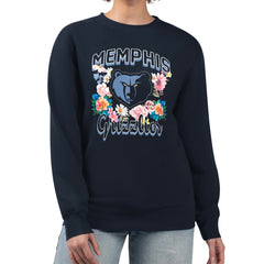 Memphis Grizzlies G-III 4Her by Carl Banks Women's Flowers Team Logo Graphic Fleece Crewneck Pullover Sweatshirt Navy