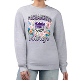 Sacramento Kings G-III 4Her by Carl Banks Women's Flowers Team Logo Graphic Fleece Crewneck Pullover Sweatshirt Heather Gray
