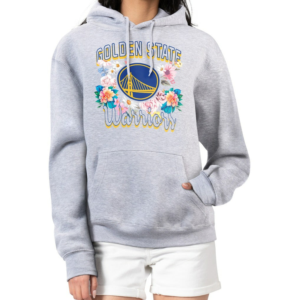 Golden State Warriors G-III 4Her by Carl Banks Women's Flowers Team Logo Graphic Fleece Pullover Hoodie Heather Gray