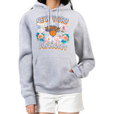 New York Knicks G-III 4Her by Carl Banks Women's Flowers Team Logo Graphic Fleece Pullover Hoodie Heather Gray