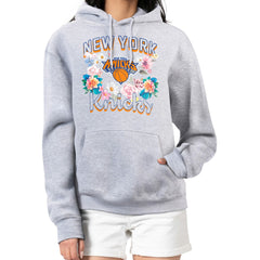 New York Knicks G-III 4Her by Carl Banks Women's Flowers Team Logo Graphic Fleece Pullover Hoodie Heather Gray