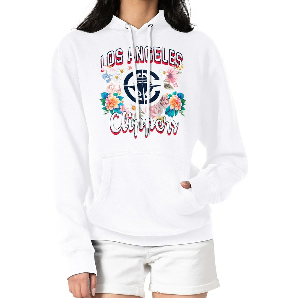 LA Clippers G-III 4Her by Carl Banks Women's Flowers Team Logo Graphic Fleece Pullover Hoodie White