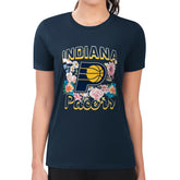 Indiana Pacers G-III 4Her by Carl Banks Women's Super-Slim Fit Lightweight Flowers Team Logo Graphic T-Shirt Navy