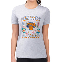 New York Knicks G-III 4Her by Carl Banks Women's Super-Slim Fit Lightweight Flowers Team Logo Graphic T-Shirt Heather Gray