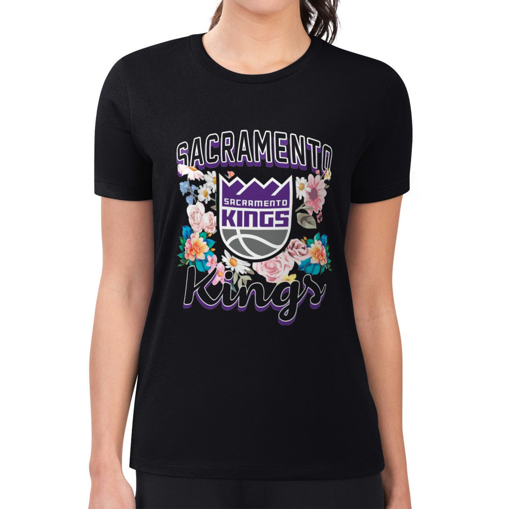 Sacramento Kings G-III 4Her by Carl Banks Women's Super-Slim Fit Lightweight Flowers Team Logo Graphic T-Shirt Black