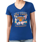 New York Knicks G-III 4Her by Carl Banks Women's Super-Slim Fit Lightweight Flowers Team Logo Graphic V-Neck T-Shirt Blue