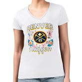 Denver Nuggets G-III 4Her by Carl Banks Women's Super-Slim Fit Lightweight Flowers Team Logo Graphic V-Neck T-Shirt White